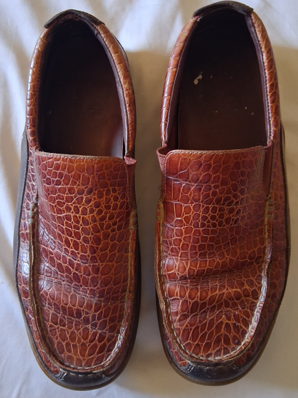 Vibram Men's Brown Croc-Embossed Leather Slip-On Loafers